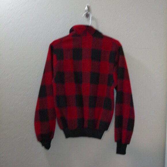 Vintage EMG Buffalo Plaid Fleece Pullover Half Zip Red Black – Size Small - Picture 4 of 4